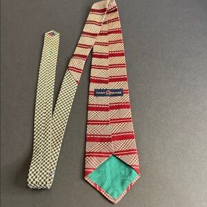 Vintage Tommy Hilfiger Italian Silk Red & Cream Striped Men's Tie-Mint Condition